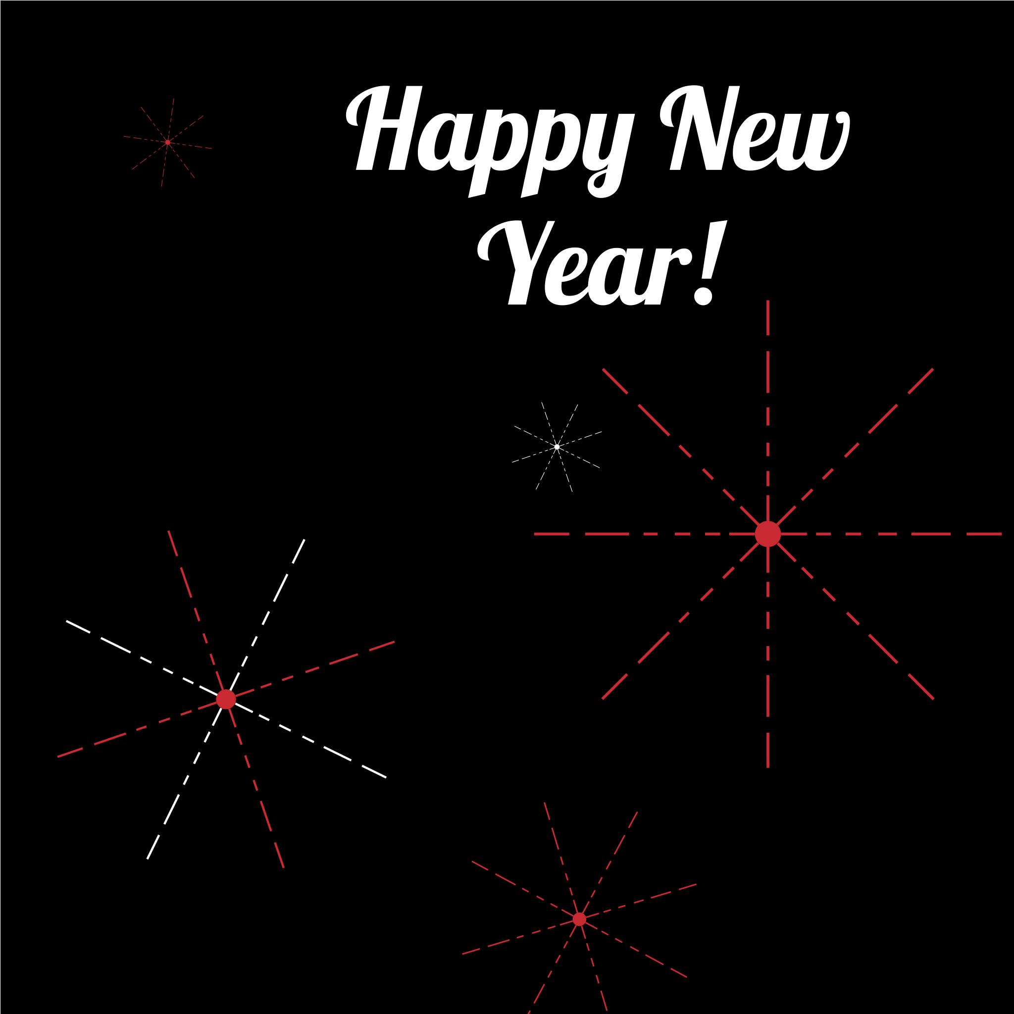 Black back ground with animated white-and-red fireworks. Text says Happy New Year! from Donate a Car Canada. Image used for New Year's Resolution blog post.