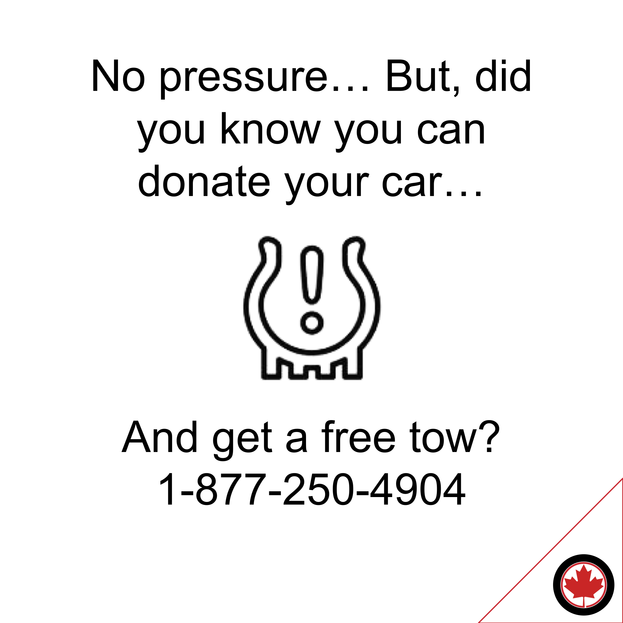 White background ink sketch of check engine light text reads No pressure did you know you can donate your car free tow kia
