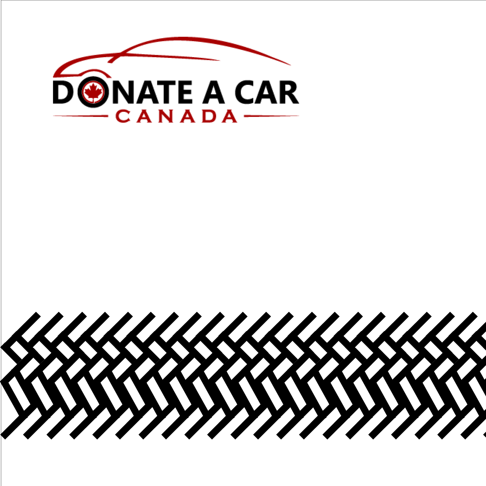 Donate a Car Canada logo fire engine red line drawing of sports car on white background with black tire track beneath it donate an impounded vehicle