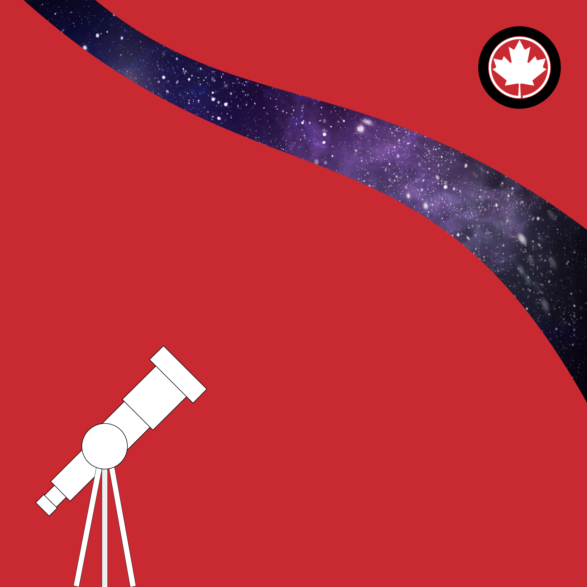 Mooning over Artemis II blog post image of a sketch of a white telescope on a cherry red background. The telescope is pointing up toward the Milky Way. A small Donate a Car Canada logo of a white maple leaf in a cherry red and black tire is in the top right corner.