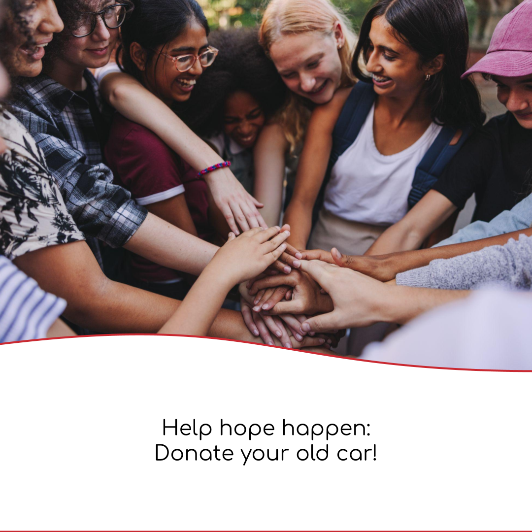 Camry car donations help hope happen! Diverse group of joyful young people are hands-in cheering in this Donate a Car Canada blog post image.