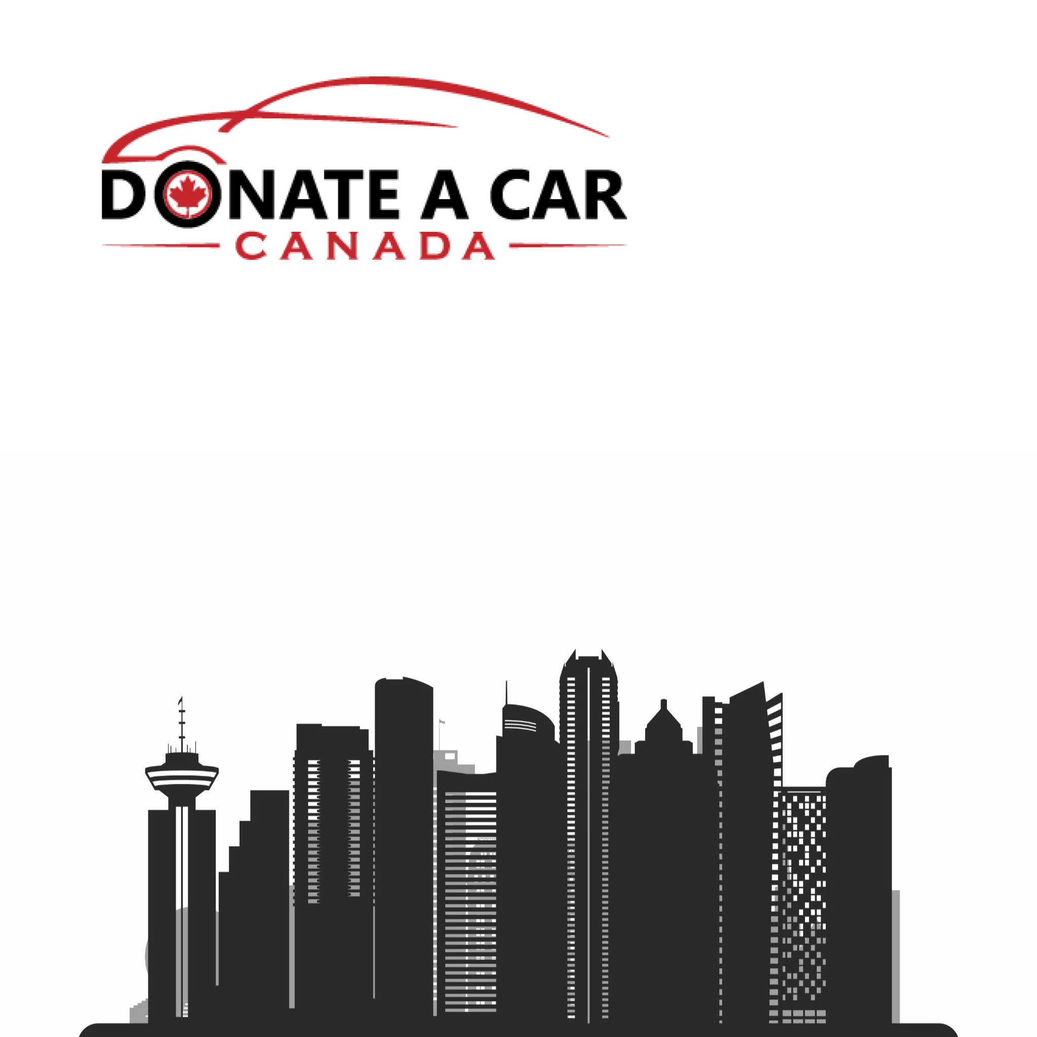 Vancouver Car Donation blog post picture shows a black ink pen sketch of the Vancouver skyline. Donate a Car Canada logo of a cherry red sports car sits in the top right corner of the picture.